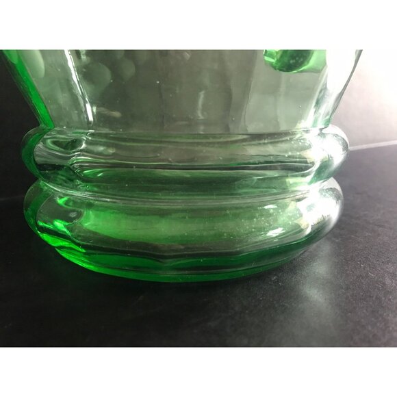Vtg Mid Century Modern Green Glass Faceted Pitcher Grape Pattern Etched In Glass - Picture 5 of 9